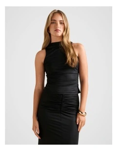 Savannah Ruched Mesh Top in Black