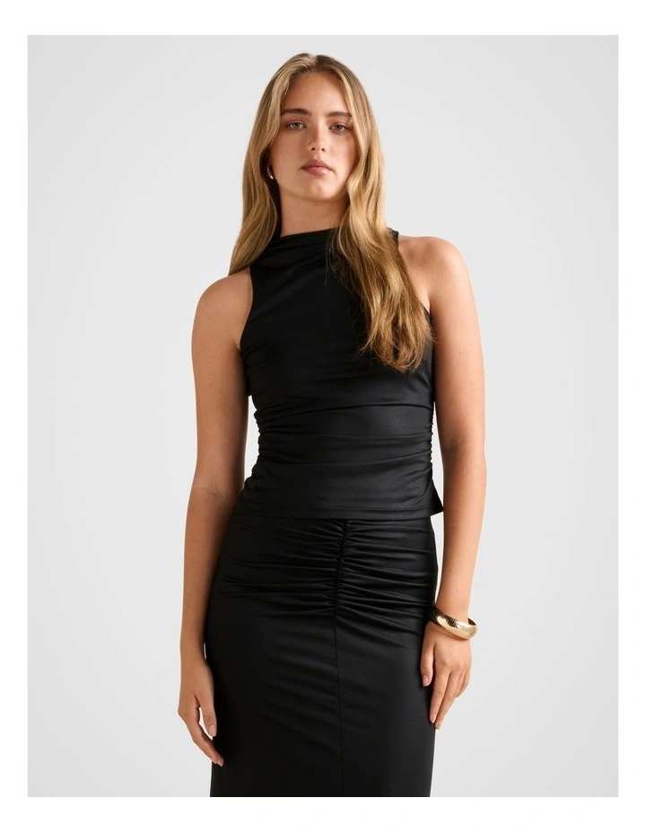 Savannah Ruched Mesh Top in Black image 1