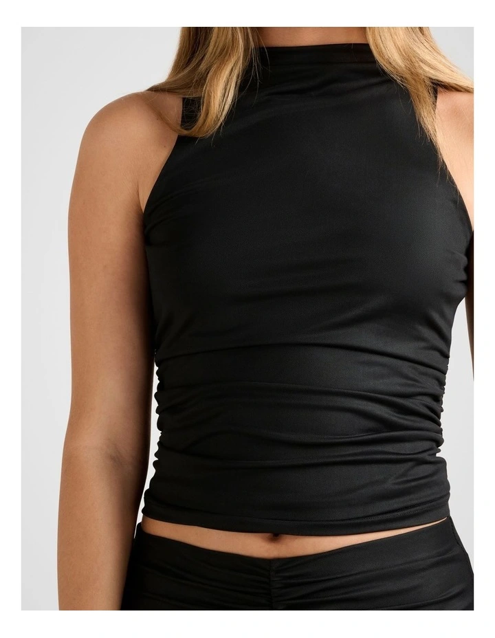 Savannah Ruched Mesh Top in Black image 2