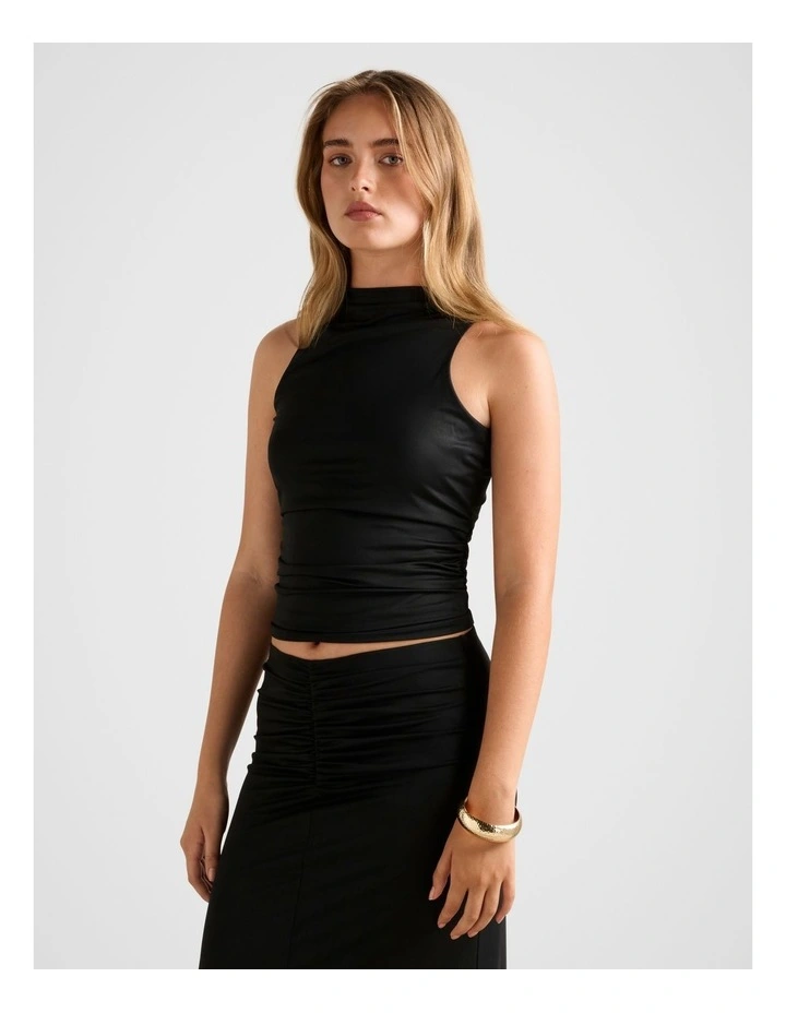 Savannah Ruched Mesh Top in Black image 3