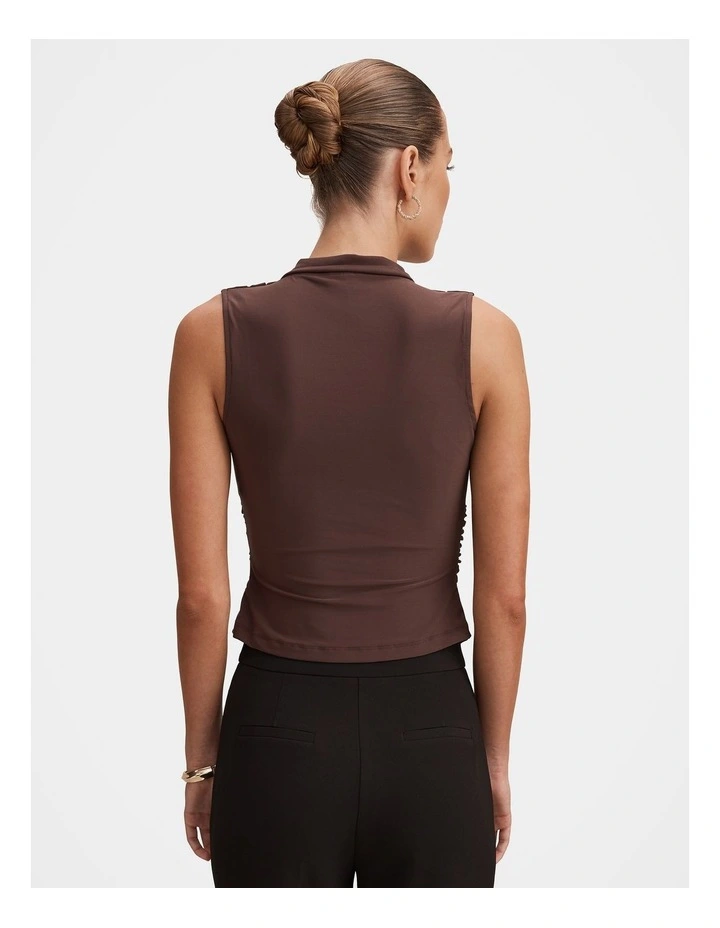 Hailey Tie Neck Cami Top in Chocolate image 2