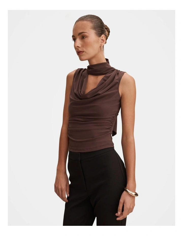 Hailey Tie Neck Cami Top in Chocolate image 3