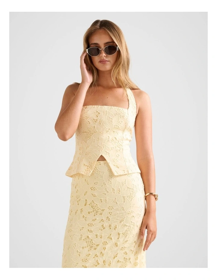 Sally Lace Halter Neck Top in Yellow image 1