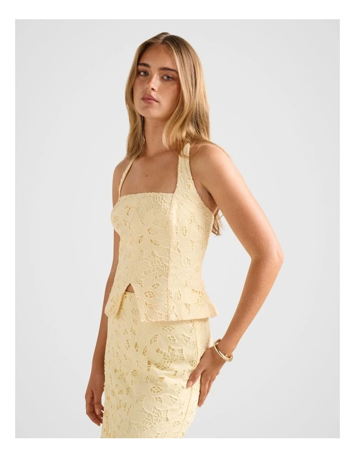 Sally Lace Halter Neck Top in Yellow image 3