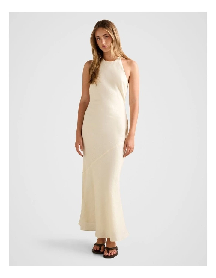 Primmy Halter Neck Linen Maxi Dress in Cream image 1
