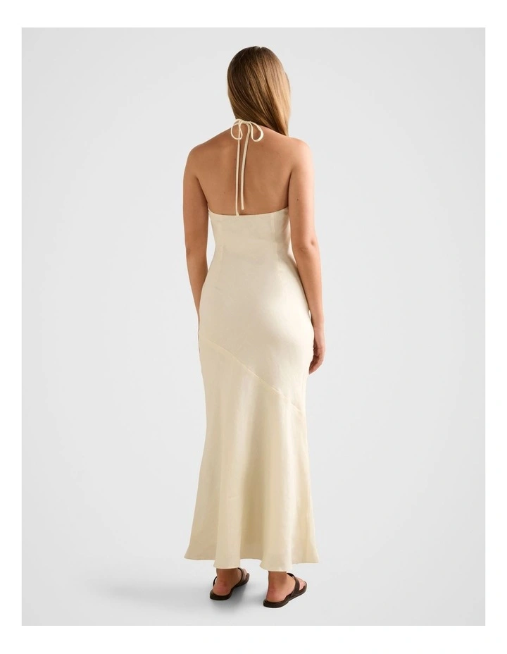 Primmy Halter Neck Linen Maxi Dress in Cream image 2