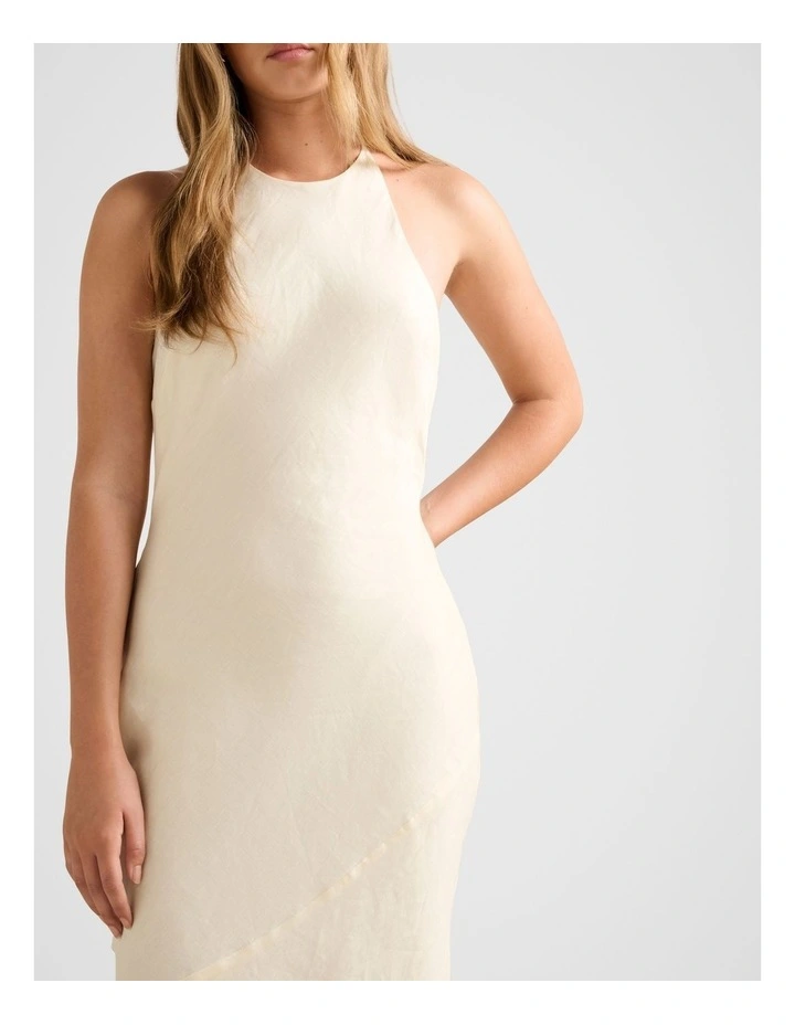 Primmy Halter Neck Linen Maxi Dress in Cream image 4