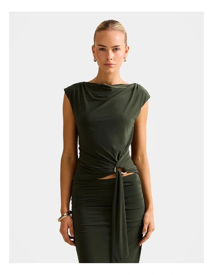 Jazelle Hardware Drape Detail Top in Green image 1