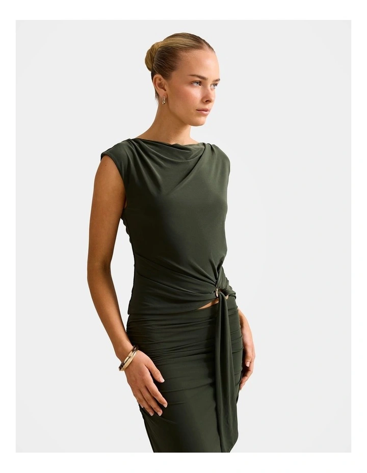 Jazelle Hardware Drape Detail Top in Green image 3