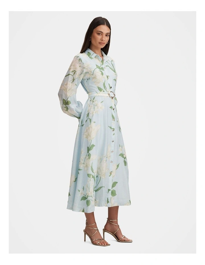 Freya Printed Shirt Dress in Blue image 3