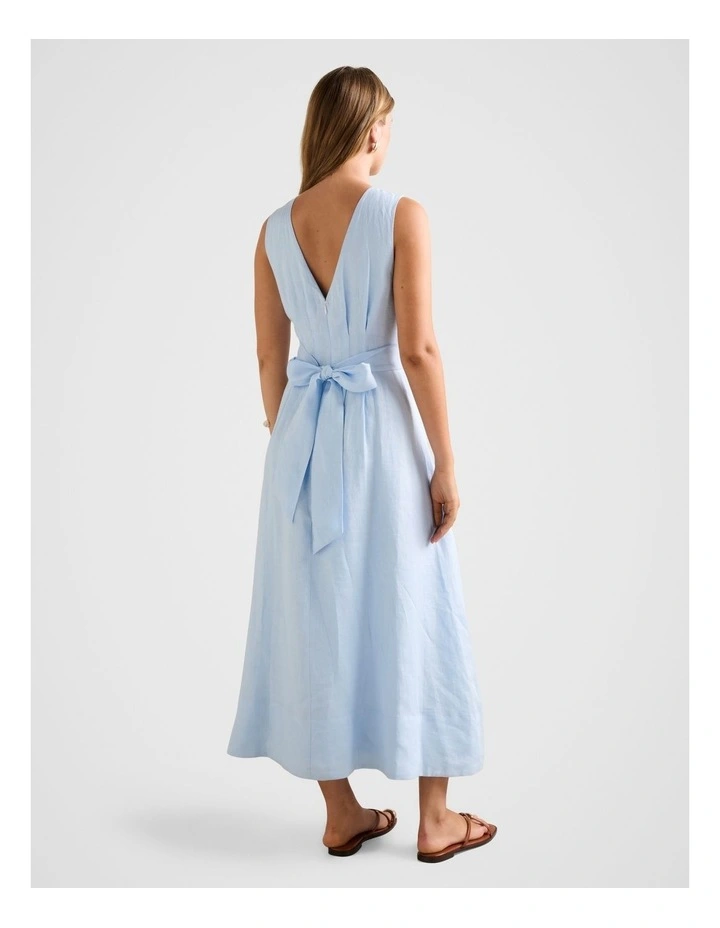 Rosie Linen Sleeveless Tuck Midi Dress in Blue image 2