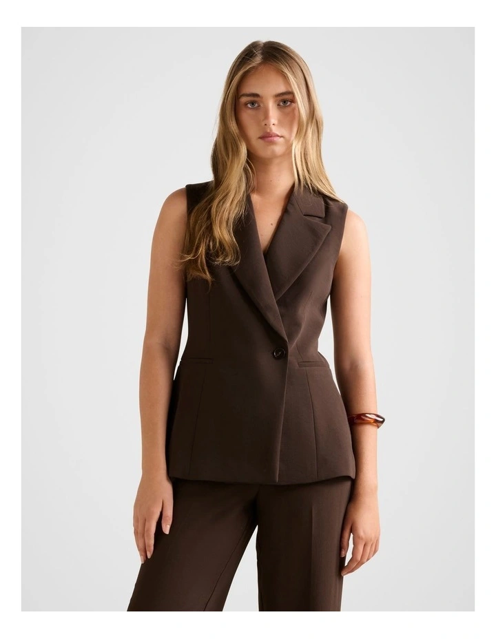 Arden Sleeveless Blazer in Brown image 1