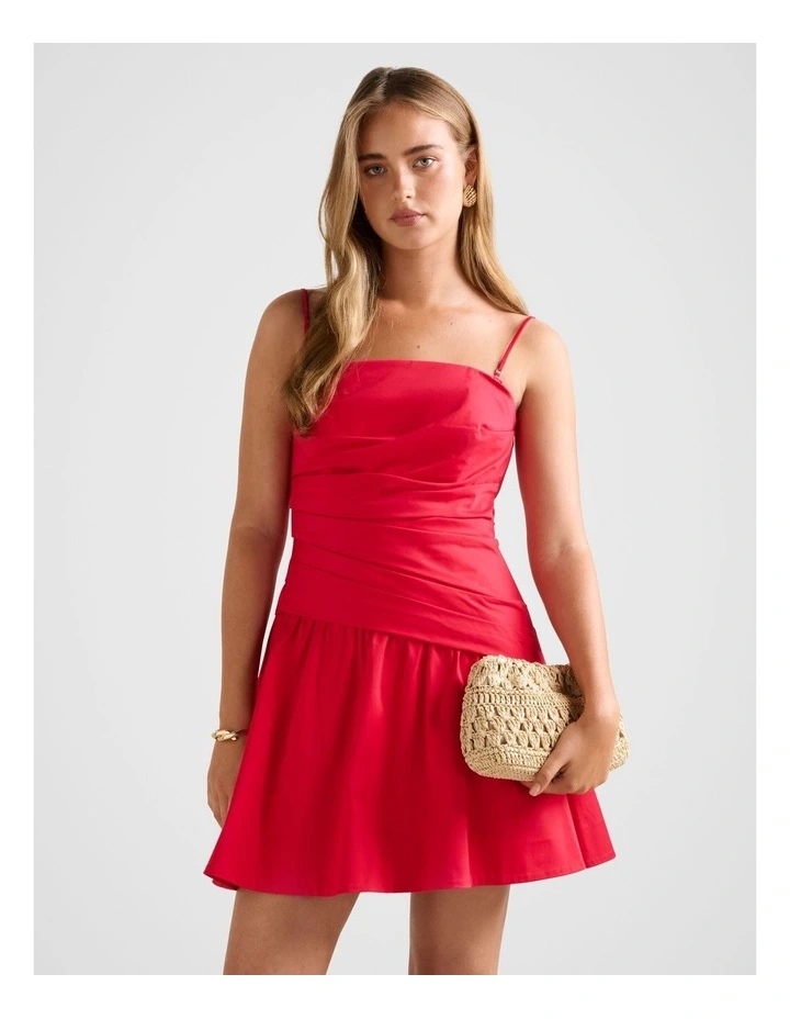 Solene Cotton Mini Dress in Red image 1