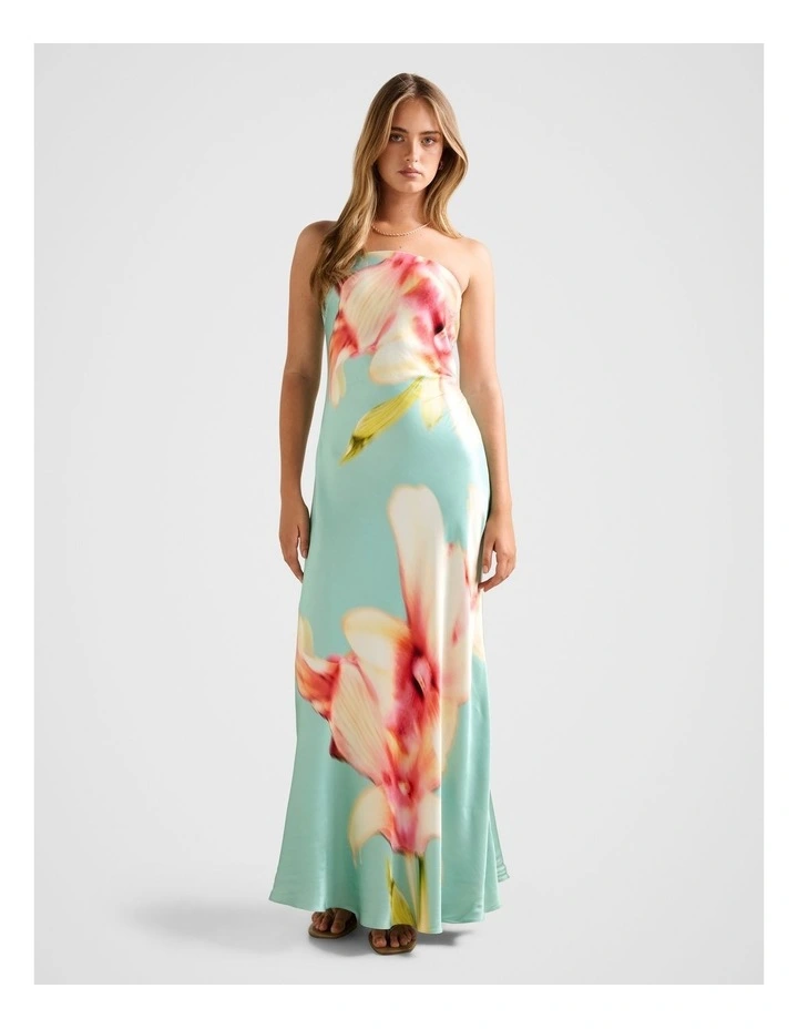 Estelle Satin Strapless Maxi Dress in Blue image 1