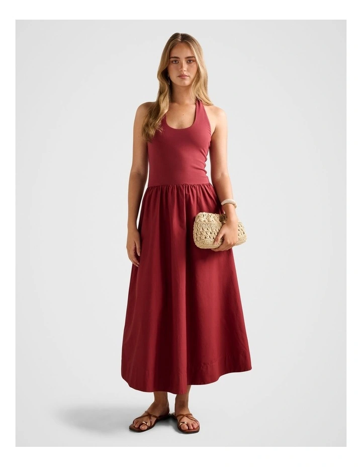 Margot 2-in-1 Halter Neck Midi Dress in Red image 1
