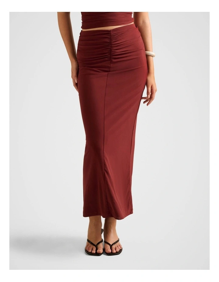 Savannah Ruched Mesh Skirt in Red image 1