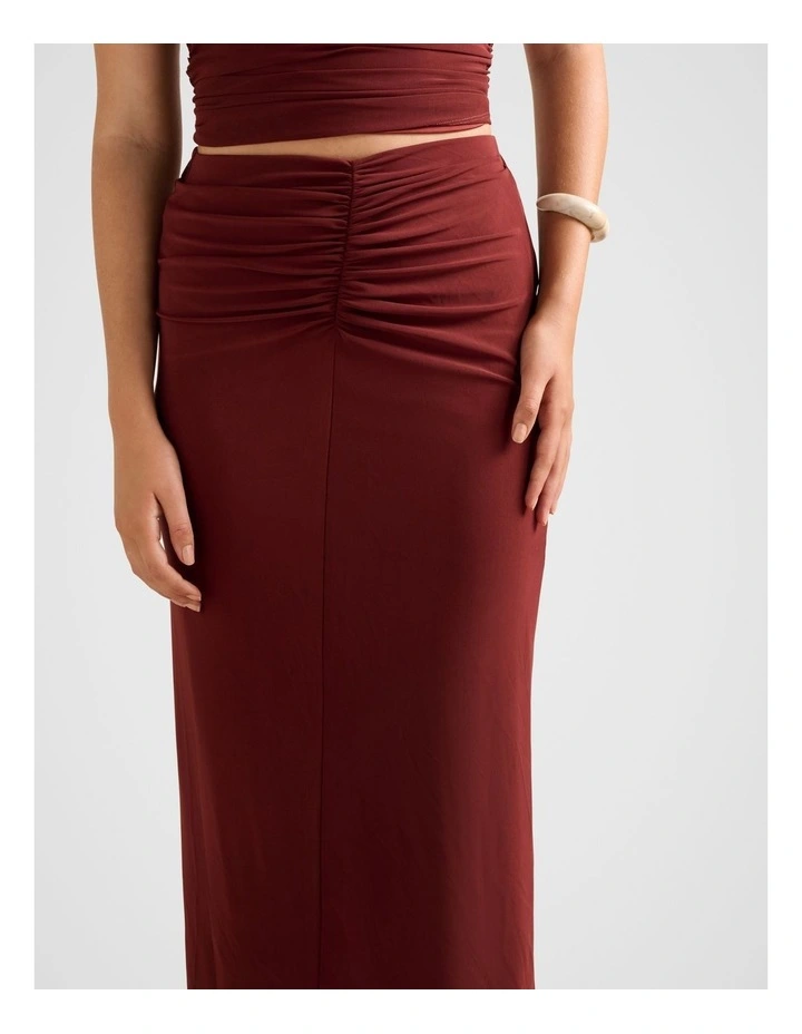 Savannah Ruched Mesh Skirt in Red image 4