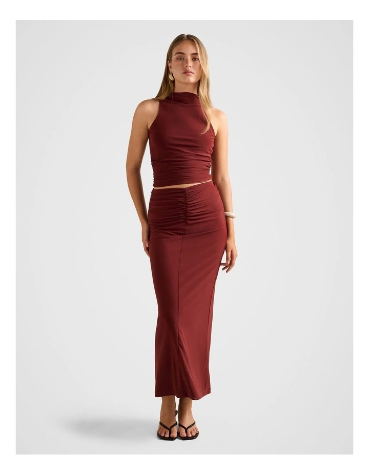 Savannah Ruched Mesh Skirt in Red image 5