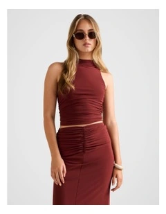 Savannah Ruched Mesh Top in Red