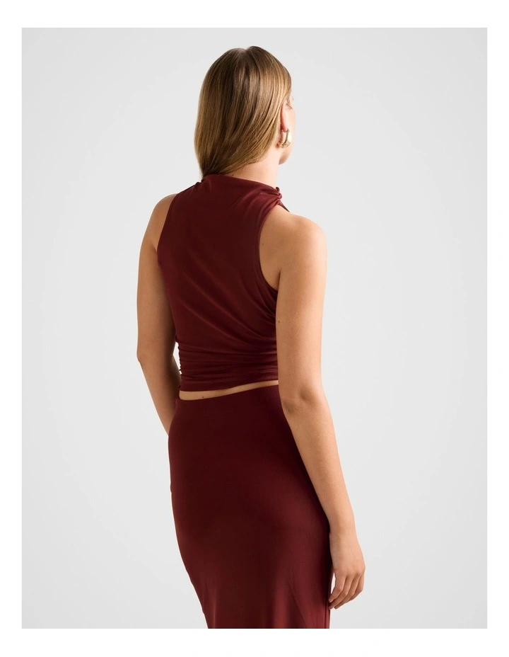 Savannah Ruched Mesh Top in Red image 2