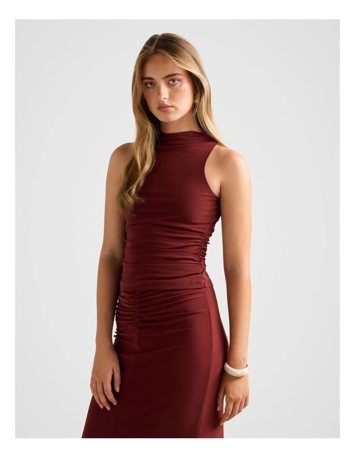 Savannah Ruched Mesh Top in Red image 3