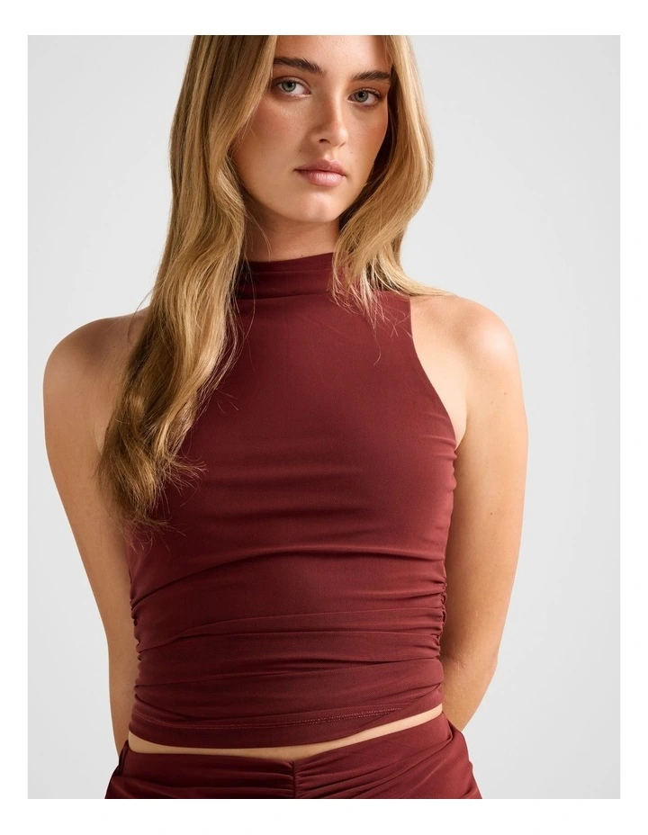 Savannah Ruched Mesh Top in Red image 4
