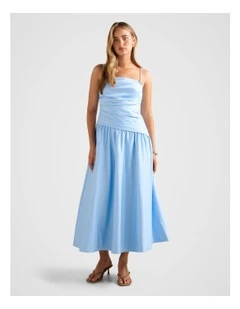 Ashton Ruched Midi Dress in Blue