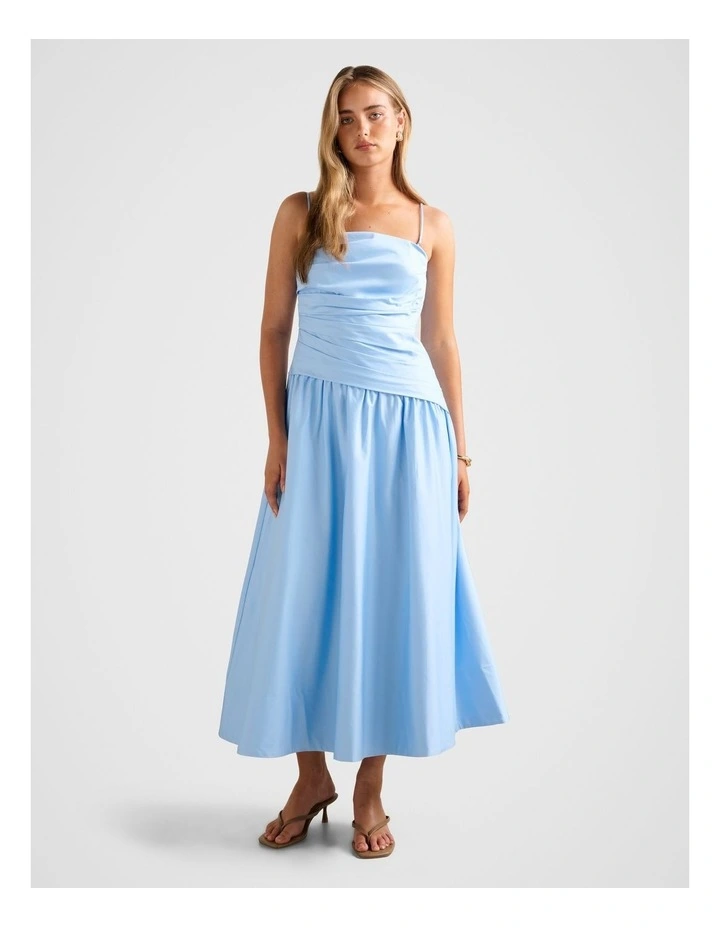 Ashton Ruched Midi Dress in Blue image 1