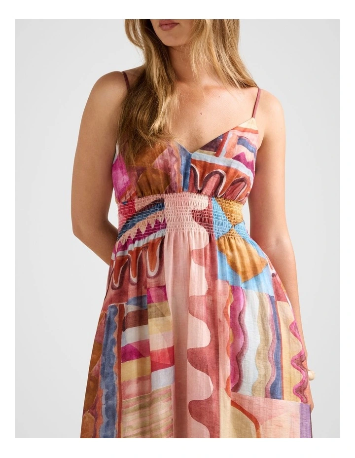 Gina Gathered Waist Midi Dress in Multi image 4