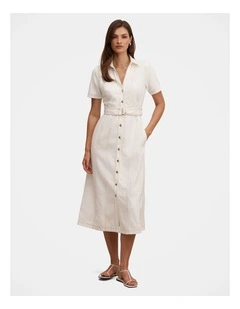 Josephine Short Sleeves Denim Dress in White