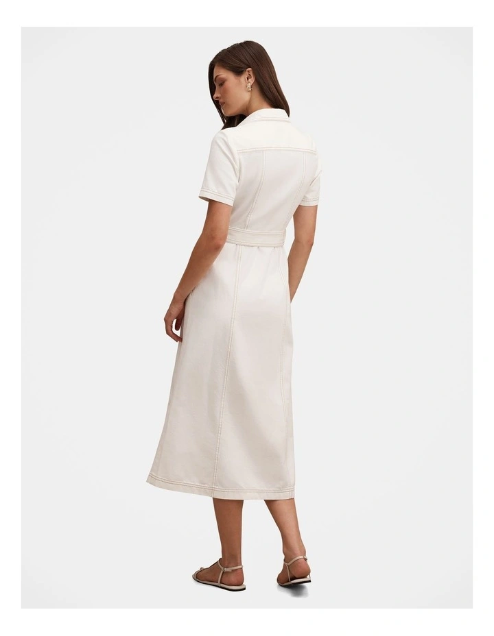 Josephine Short Sleeves Denim Dress in White image 2