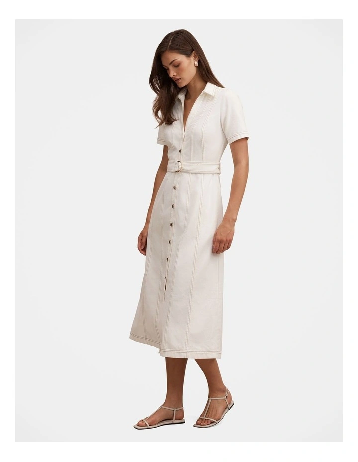Josephine Short Sleeves Denim Dress in White image 3