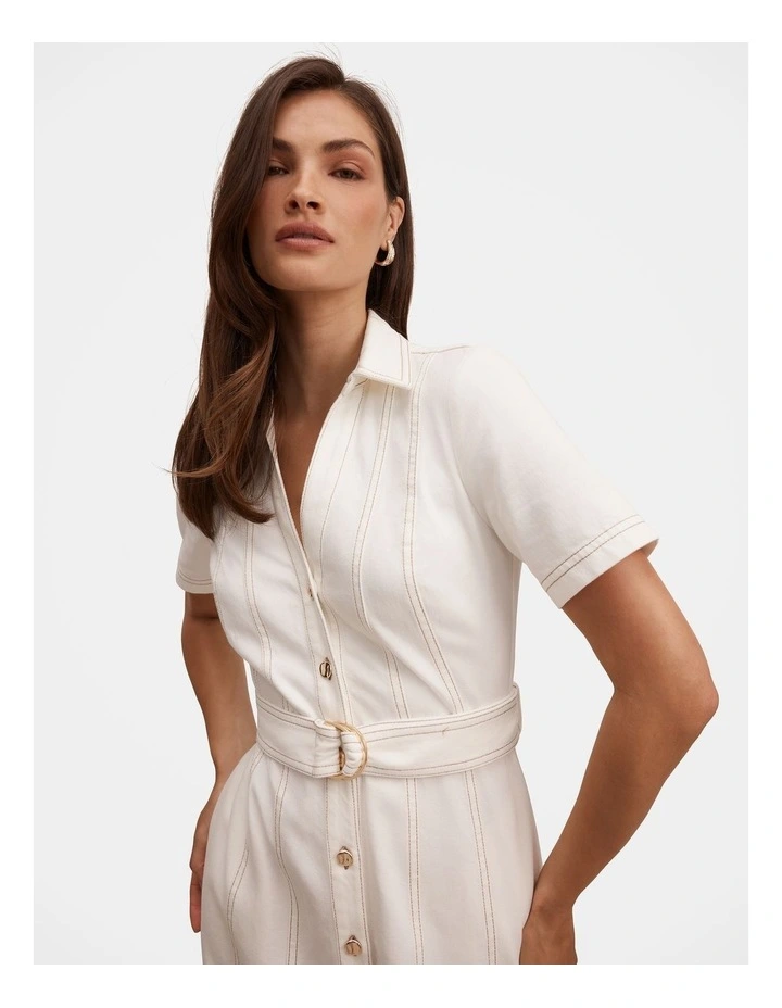 Josephine Short Sleeves Denim Dress in White image 4