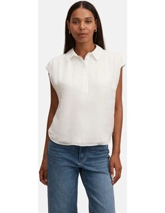 Haven Gathered Sleeveless Blouse in White