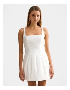 Kaitlyn Structured Satin Mini Dress in White