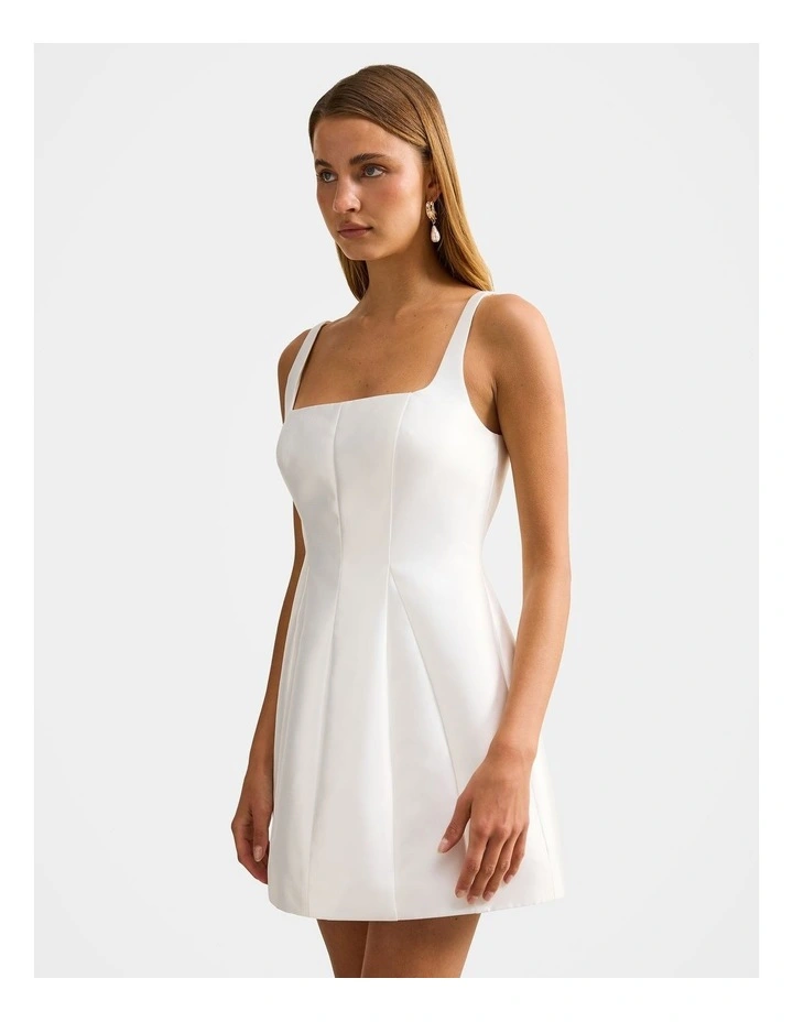 Kaitlyn Structured Satin Mini Dress in White image 3