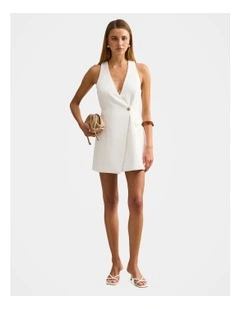 Alina Wrap Halter Neck Mini Dress in White