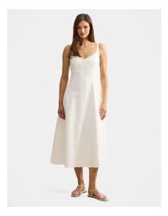 Carla Embroidery Sequin Midi Dress in White