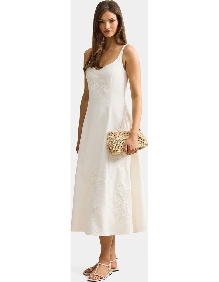 Carla Embroidery Sequin Midi Dress in White image 3