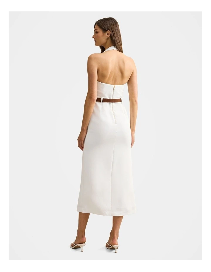 Sara Tailored Column Midi Dress in White image 2