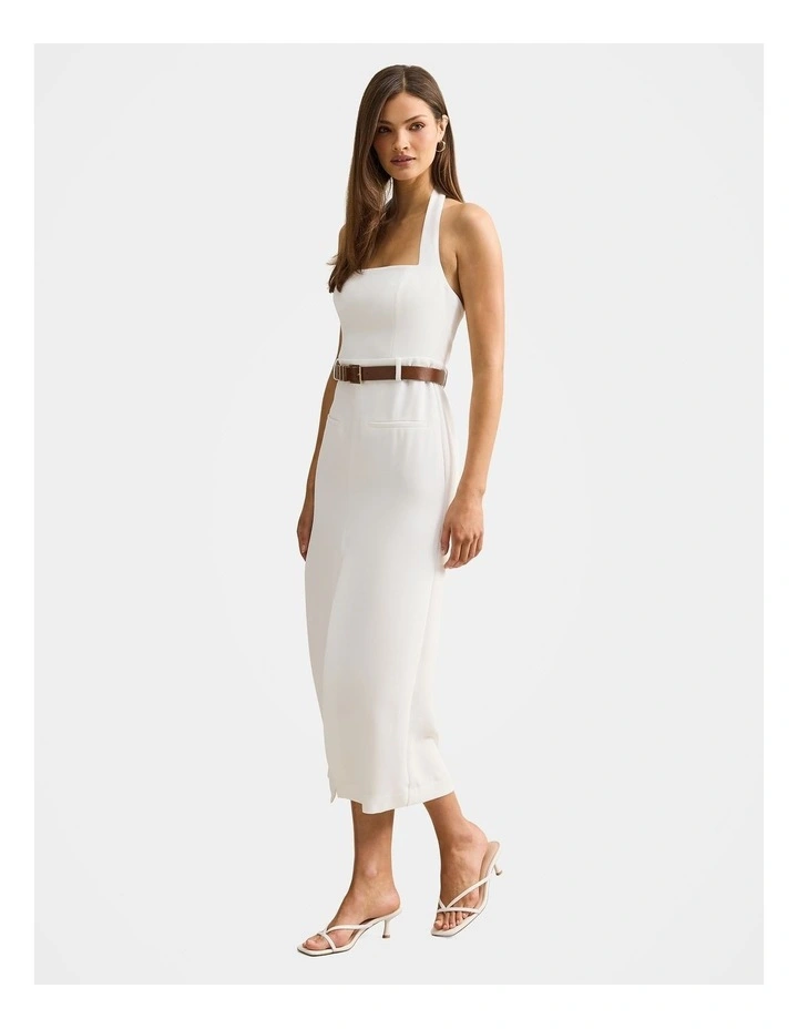 Sara Tailored Column Midi Dress in White image 3