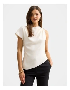Aubery Asymmetrical Draped Top in Cream