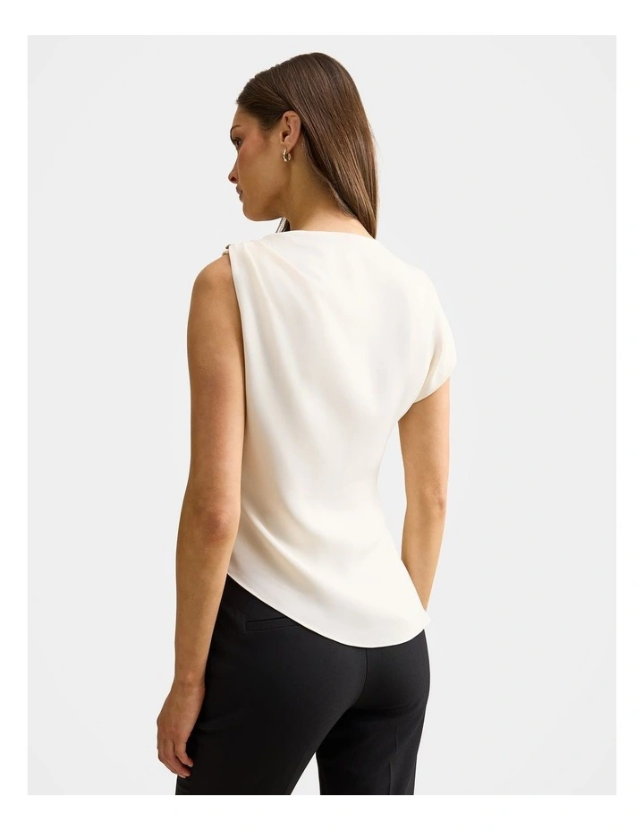 Aubery Asymmetrical Draped Top in Cream image 2