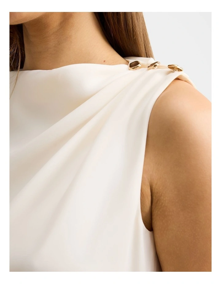 Aubery Asymmetrical Draped Top in Cream image 4