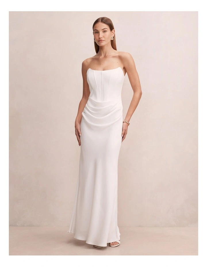 Isra Drape Strapless Maxi Dress in White image 1