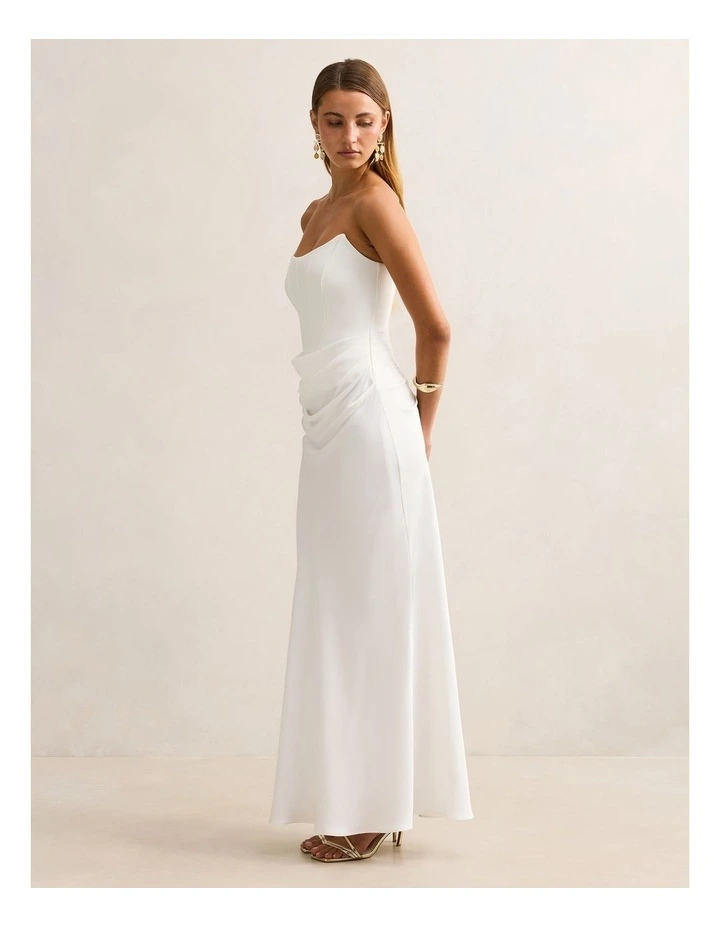 Isra Drape Strapless Maxi Dress in White image 3