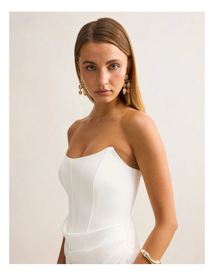 Isra Drape Strapless Maxi Dress in White image 4