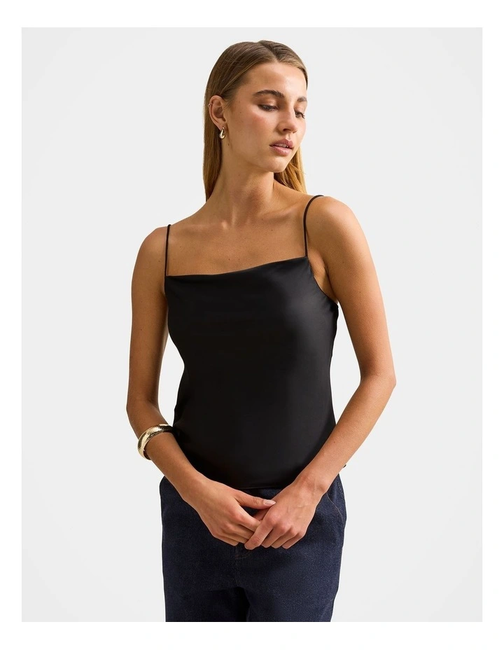 Tamsyn Satin Camisole Top in Black image 1