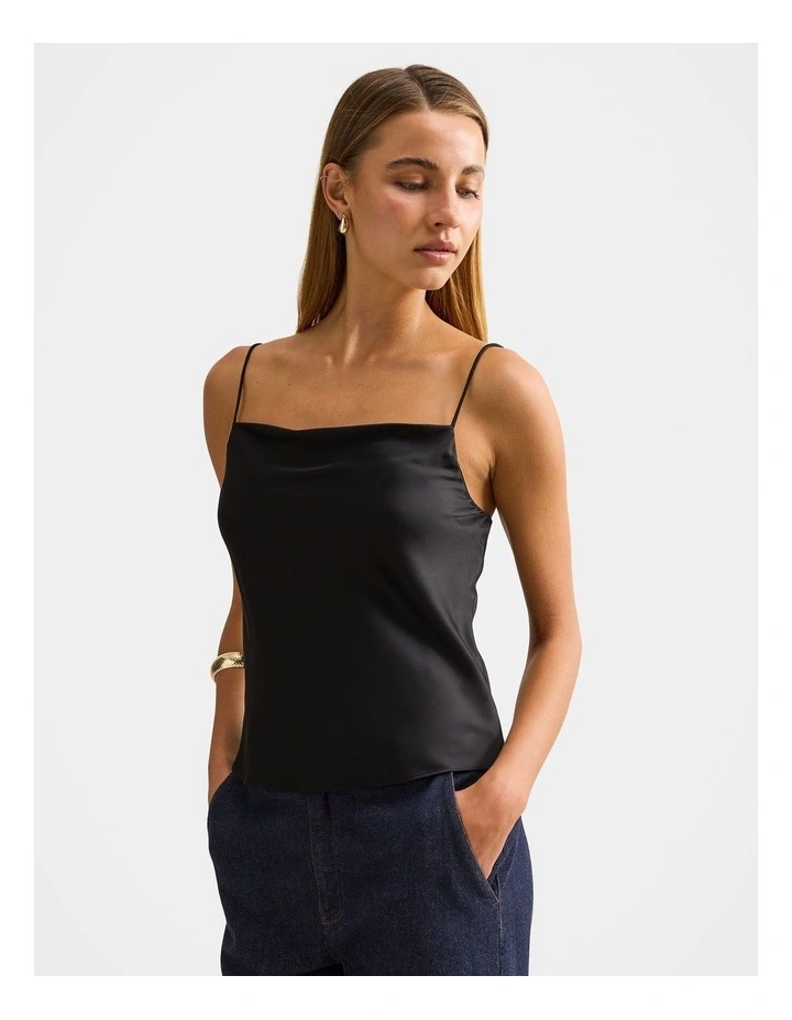 Tamsyn Satin Camisole Top in Black image 3