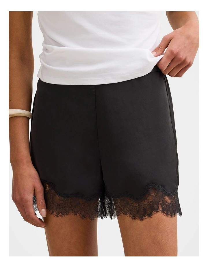 Jessica Lace Trim Satin Shorts in Black image 1